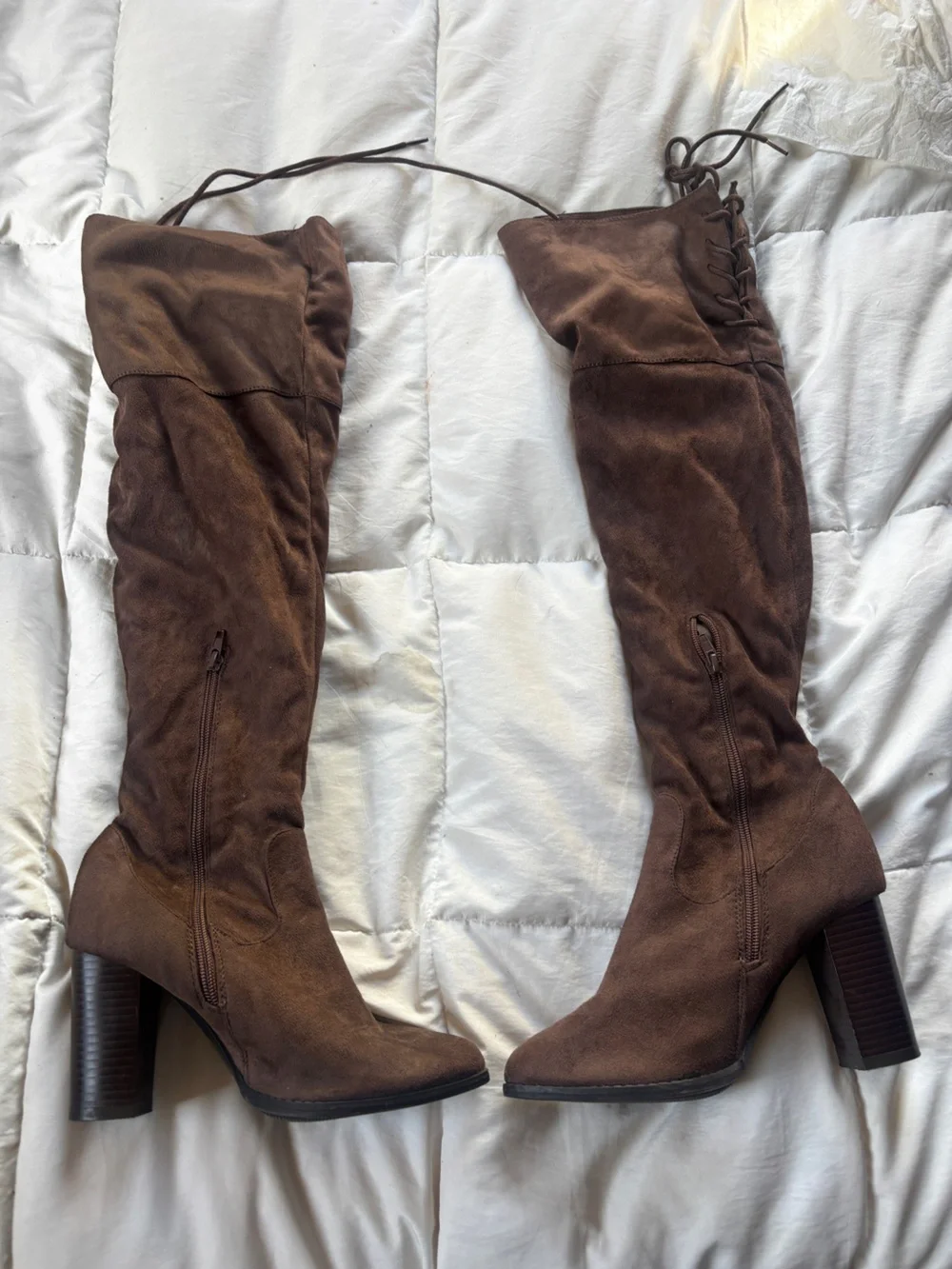 Women's Brown Over-the-Knee Lace-Up Block Heel Boots